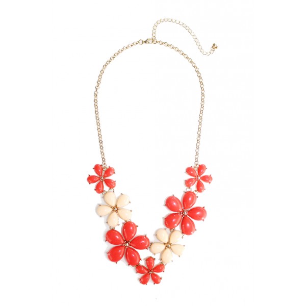 Red & Blush Daisy Bauble Statement Necklace